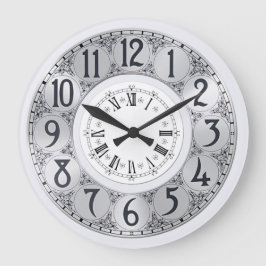 Art Deco Elegant snyggt faux silver unisex-gåva Stor Klocka