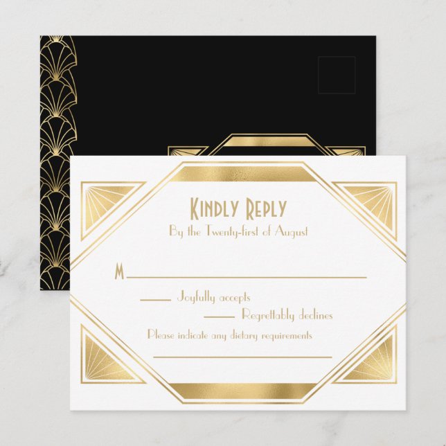 Art Deco elegant Stor Gatsby RSVP-inbjudan Affisch Inbjudan Vykort (Fram/baksida)