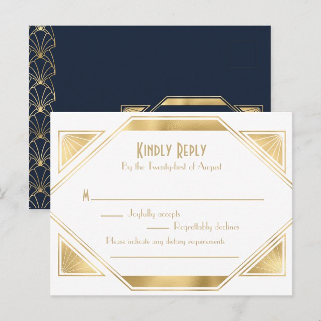 Art Deco elegant Stor Gatsby RSVP-inbjudan Post Inbjudan Vykort (Fram/baksida)