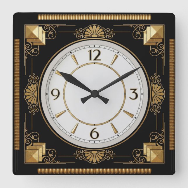 Art Deco Elegant Svart Fyrkantig Klocka (Framsida)