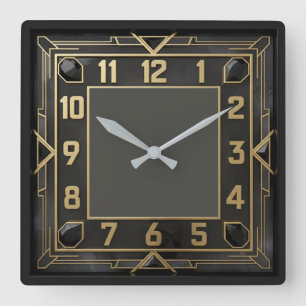 Art Deco Elegant Svart Fyrkantig Klocka