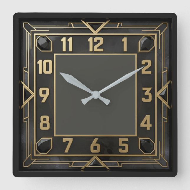 Art Deco Elegant Svart Fyrkantig Klocka (Framsida)
