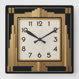 Art Deco Elegant Svart Fyrkantig Klocka