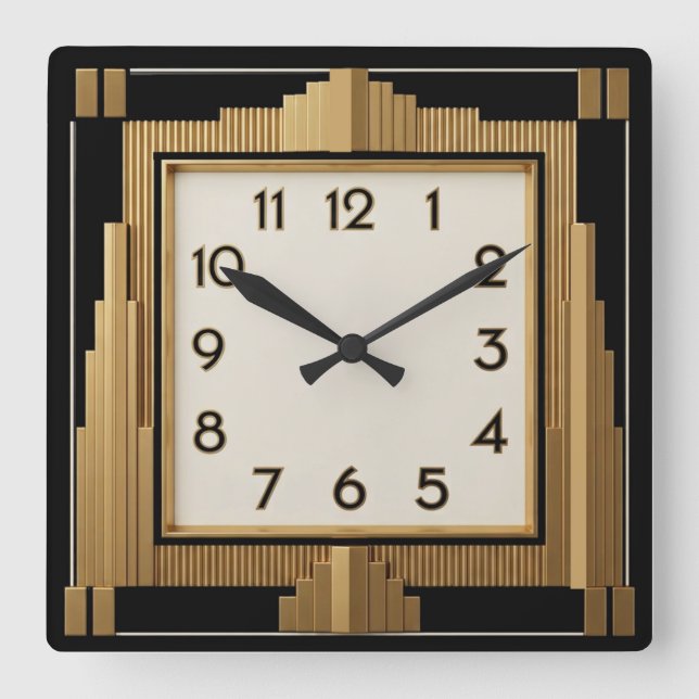 Art Deco Elegant Svart Fyrkantig Klocka (Framsida)