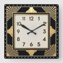 Art Deco Elegant Svart Fyrkantig Klocka