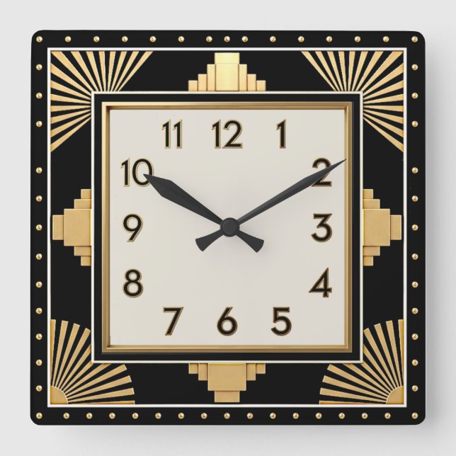 Art Deco Elegant Svart Fyrkantig Klocka (Framsida)