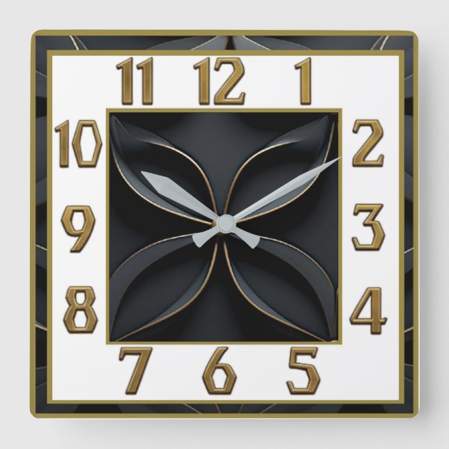 Art Deco Elegant Svart Fyrkantig Klocka (Framsida)