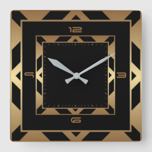 Art Deco-elegant svart och guld Fyrkantig Klocka