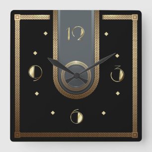 Art Deco-elegant svart och guld Fyrkantig Klocka