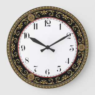 Art Deco Elegant Svart och Guld Stor Klocka