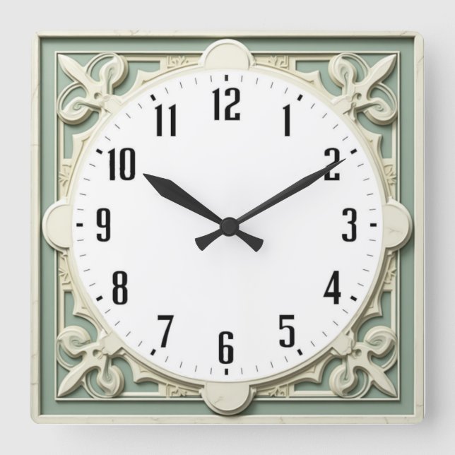 Art Deco Elegant Vit Fyrkantig Klocka (Framsida)