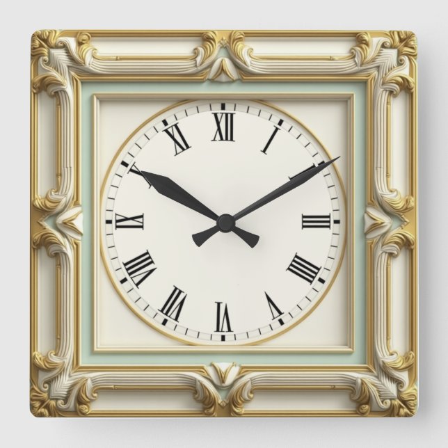 Art Deco Elegant Vit Fyrkantig Klocka (Framsida)