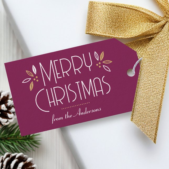 Art Deco-Eleganten Typografi Plum Guld Presentetikett (Skapare uppladdad)