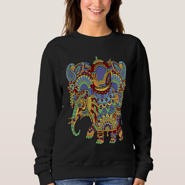 Art Deco Elephant Hathi Howda Soft Chakra Rainbow  T Shirt (Framsida)