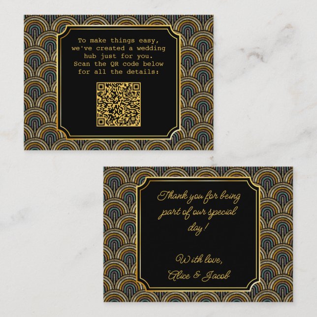 Art Deco Embroidered-Style QR Code Enclosure Card  Tilläggskort (Fram/baksida)