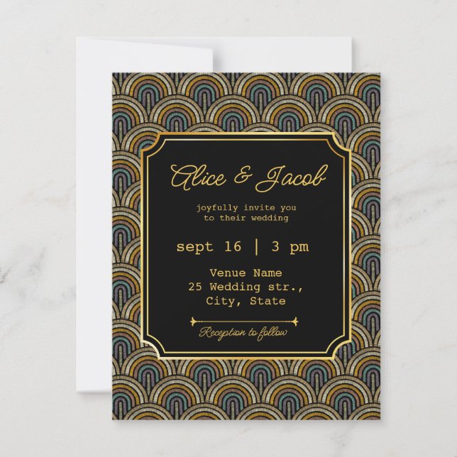 Art Deco Embroidered-Style Wedding Invitation Inbjudningar (Framsida)