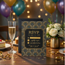 Art Deco Embroidered-Style Wedding RSVP Card OSA Kort