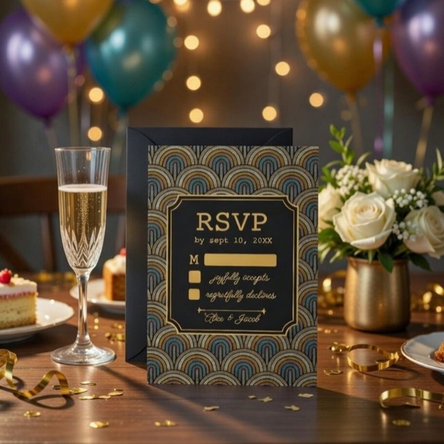 Art Deco Embroidered-Style Wedding RSVP Card OSA Kort (Skapare uppladdad)