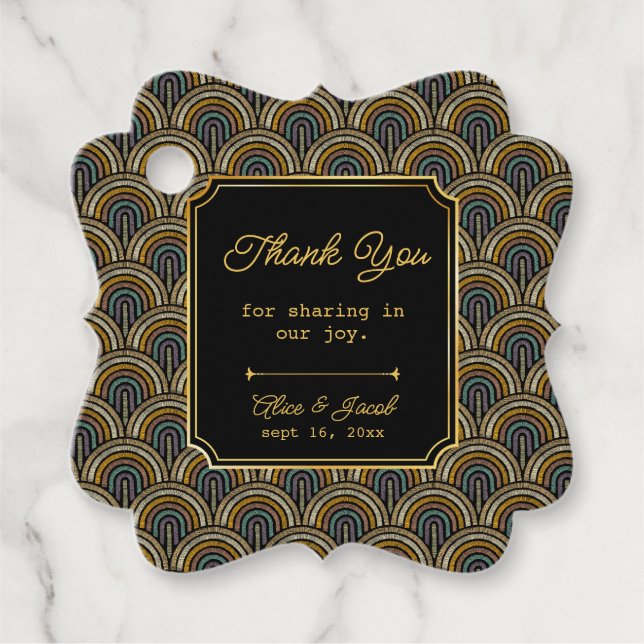 Art Deco Embroidered-Style Wedding Thank You  Gåvor Etiketter (Framsida)
