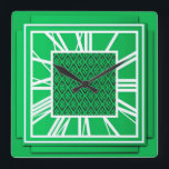 Art Deco, emerald grönt Fyrkantig Klocka<br><div class="desc">Art Deco,  smaragd grönt,  3-dimensionens väggklocka med vita siffror - digitalgrafik</div>