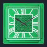 Art Deco, emerald grönt Fyrkantig Klocka<br><div class="desc">Art Deco,  smaragd grönt,  3-dimensionens väggklocka med vita siffror - digitalgrafik</div>