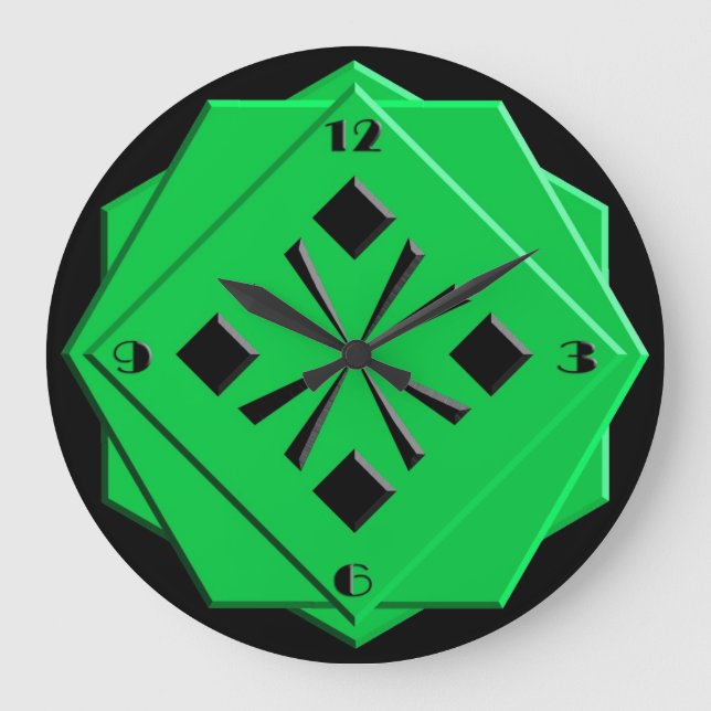 Art Deco emerald grönt geometric mönster Stor Klocka (Framsida)
