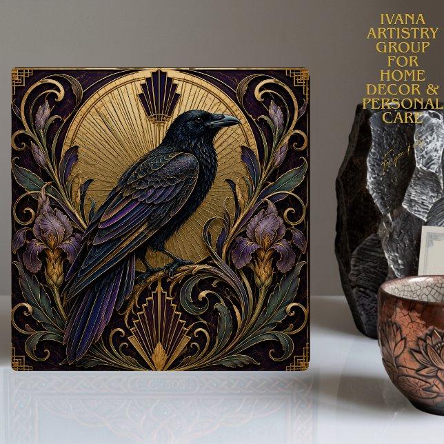 ART DECO EXOTISK RAVEN KERAMISK KAKEL (Skapare uppladdad)