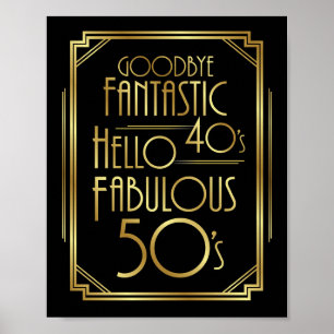 Art Deco FABULOUS 50:e BIRTHDAY-signatur Skriv ut Poster