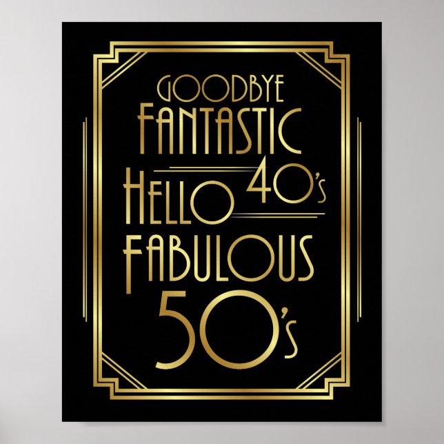 Art Deco FABULOUS 50:e BIRTHDAY-signatur Skriv ut Poster (Framsidan)