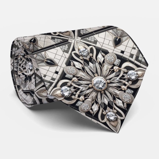Art Deco Falsksilke | Lyx Diamanter B+W  Slips (Rullad)