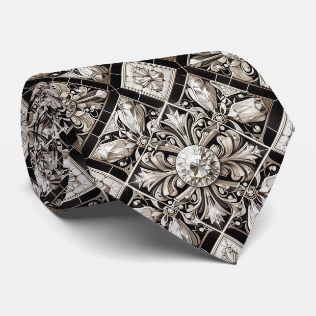 Art Deco Falsksilke | Lyx Diamanter B+W  Slips (Rullad)