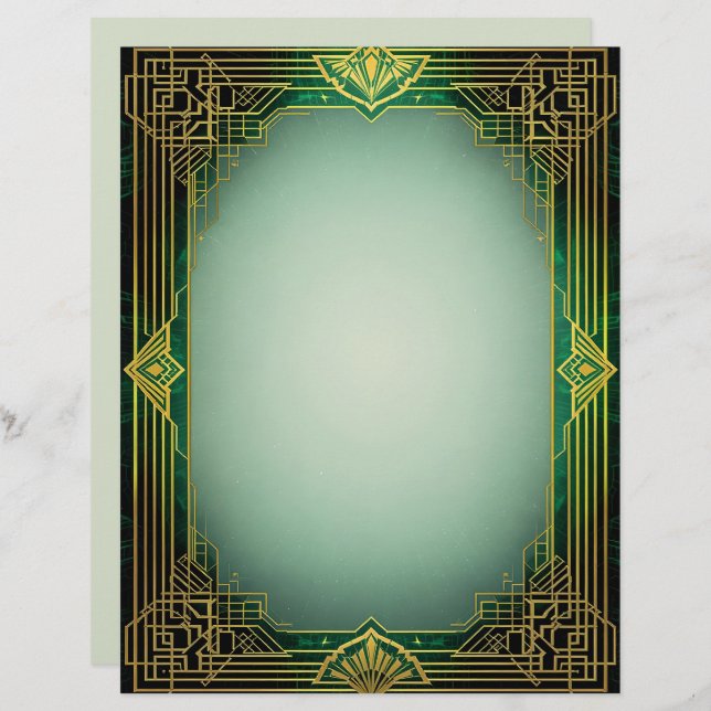 Art Deco Fan Frame on Green Stationery Paper Brevhuvud (Fram/baksida)