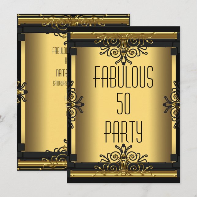 ART DECO Fantastisk 50 50-års Gatsby Födelsedagsfe Inbjudningar (Fram/baksida)