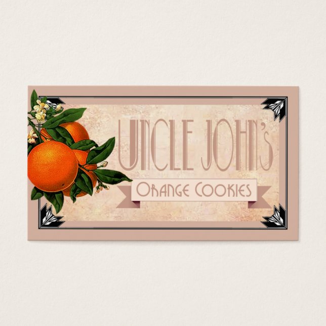 Art Deco farbror John's orange cookies gynnar |  Visitkort (Framsidan)