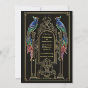 Art Deco färgglad Fågel Bröllopsinbjudan Inbjudningar