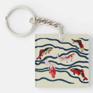 Art Deco Färgglada Karp Simmande Marin Dekor