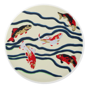 Art Deco Färgglada Karp Simmande Marin Dekor Knopp