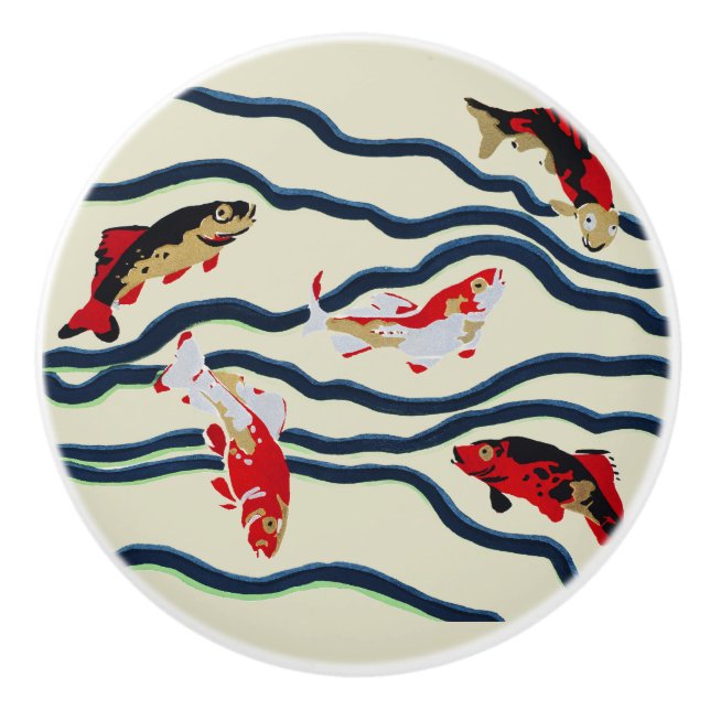 Art Deco Färgglada Karp Simmande Marin Dekor Knopp (Framsidan)