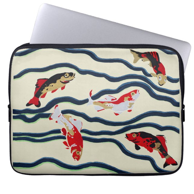 Art Deco Färgglada Karp Simmande Marin Dekor Laptop Fodral (Framsidan)