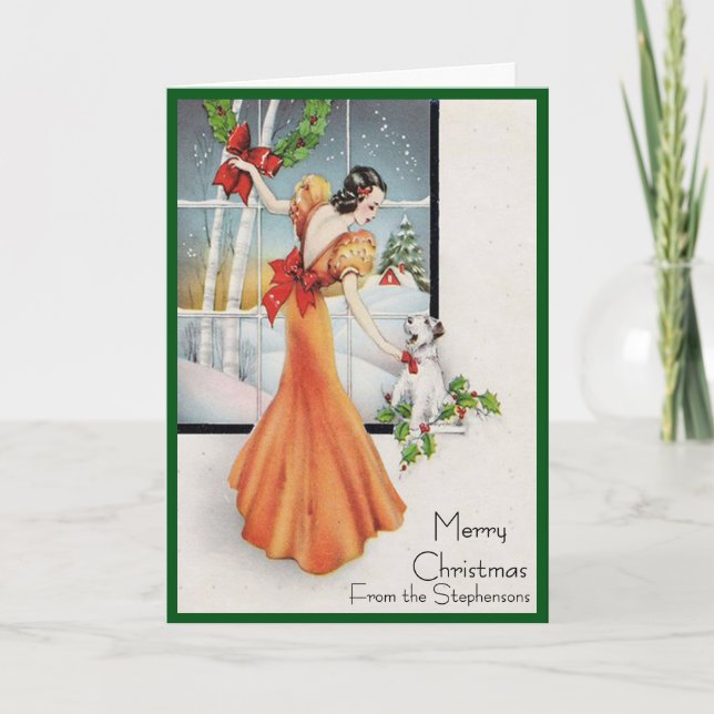 Art Deco Fashion Christmas Tree Retro Blank Inside Helgkort (Framsida)