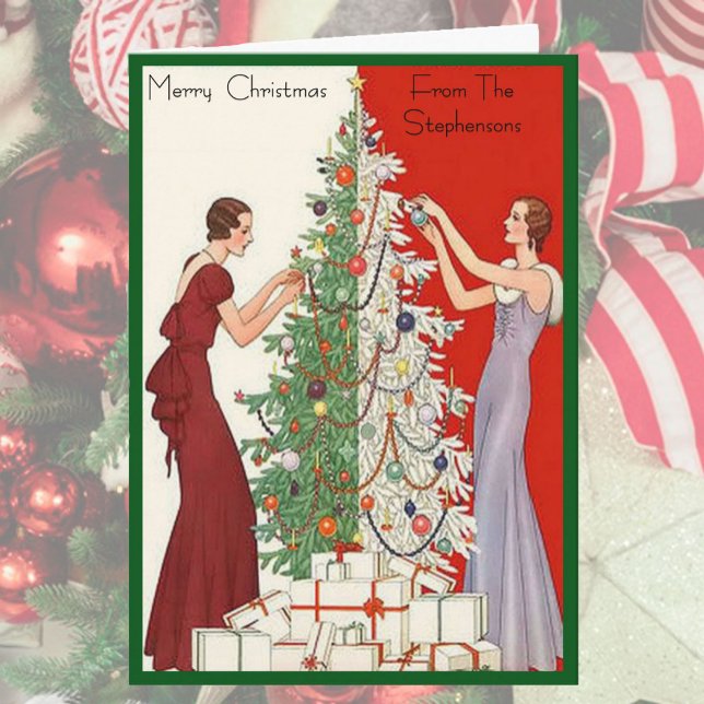Art Deco Fashion Christmas Tree Retro Blank Inside Helgkort (Skapare uppladdad)