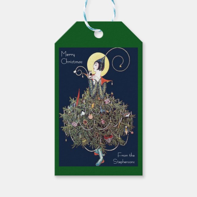 Art Deco Fashion Christmas Tree Retro Presentetikett (Framsidan)
