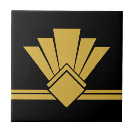 Art Deco Faux Guld Black Chic Geometric Gräns 04 Kakelplatta