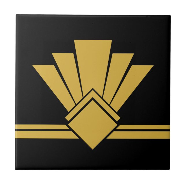 Art Deco Faux Guld Black Chic Geometric Gräns 04 Kakelplatta (Framsidan)