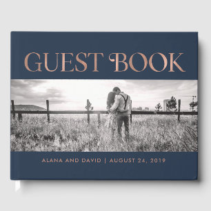 Art Deco Faux Ro Guld på flottan   Photo Bröllop Gästböcker