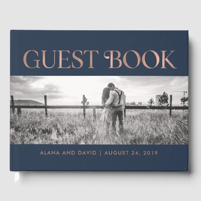 Art Deco Faux Ro Guld på flottan | Photo Bröllop Gästböcker (Framsida)