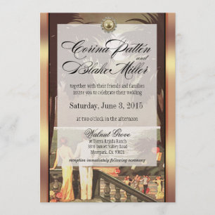 Art Deco Faux Vellum Metallic Champagne Bröllop Inbjudningar
