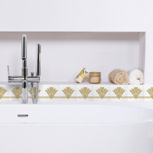 Art Deco Faux White Chic Geometric Gräns 04 Kakelplatta