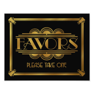 Art deco Favor-tecken, bröllop-tecken, party, guld Fototryck