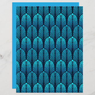 Art Deco Feather Mönster, Cerulean Blue